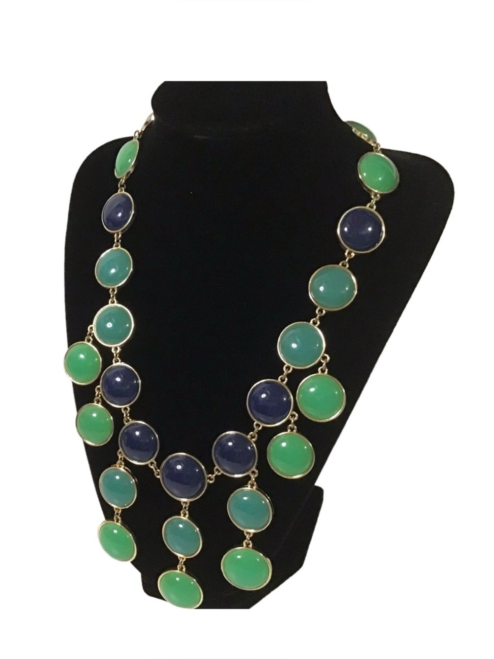 Banana Republic gold tone blue and green statement necklace